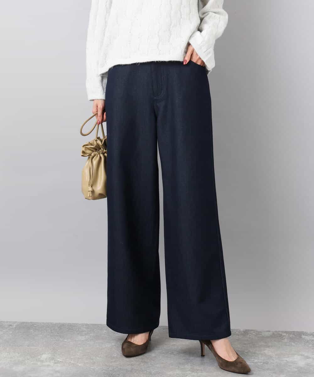 FKLAD52180 MK MICHEL KLEIN(MK ミッシェルクラン) 裏起毛ブーツカットシルエットデニムワイドパンツ/洗える ネイビー