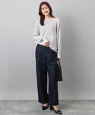 FKLAD52180 MK MICHEL KLEIN(MK ミッシェルクラン) 裏起毛ブーツカットシルエットデニムワイドパンツ/洗える ネイビー