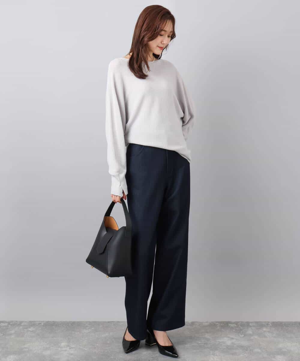 FKLAD52180 MK MICHEL KLEIN(MK ミッシェルクラン) 裏起毛ブーツカットシルエットデニムワイドパンツ/洗える ネイビー