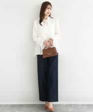 FKLAD52180 MK MICHEL KLEIN(MK ミッシェルクラン) 裏起毛ブーツカットシルエットデニムワイドパンツ/洗える ネイビー