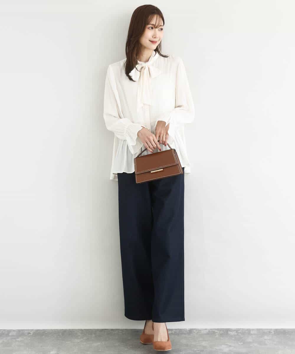 FKLAD52180 MK MICHEL KLEIN(MK ミッシェルクラン) 裏起毛ブーツカットシルエットデニムワイドパンツ/洗える ネイビー