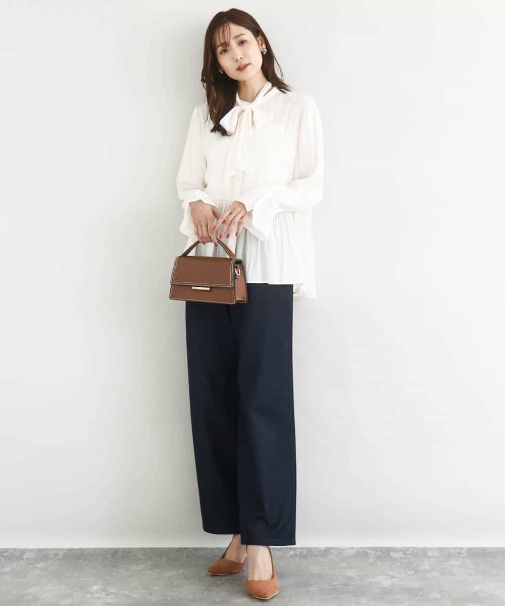 FKLAD52180 MK MICHEL KLEIN(MK ミッシェルクラン) 裏起毛ブーツカットシルエットデニムワイドパンツ/洗える ネイビー
