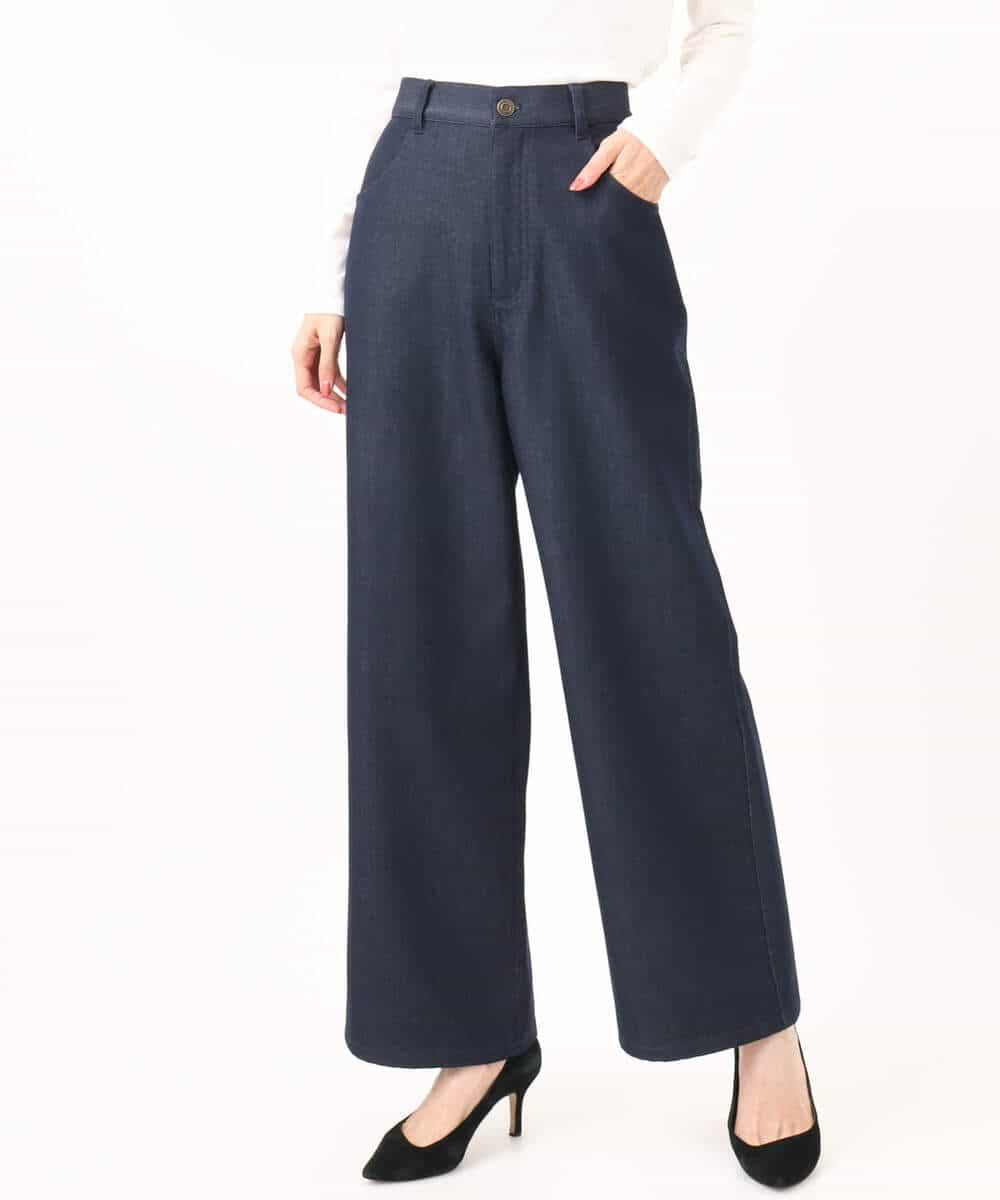 FKLAD52180 MK MICHEL KLEIN(MK ミッシェルクラン) 裏起毛ブーツカットシルエットデニムワイドパンツ/洗える ネイビー