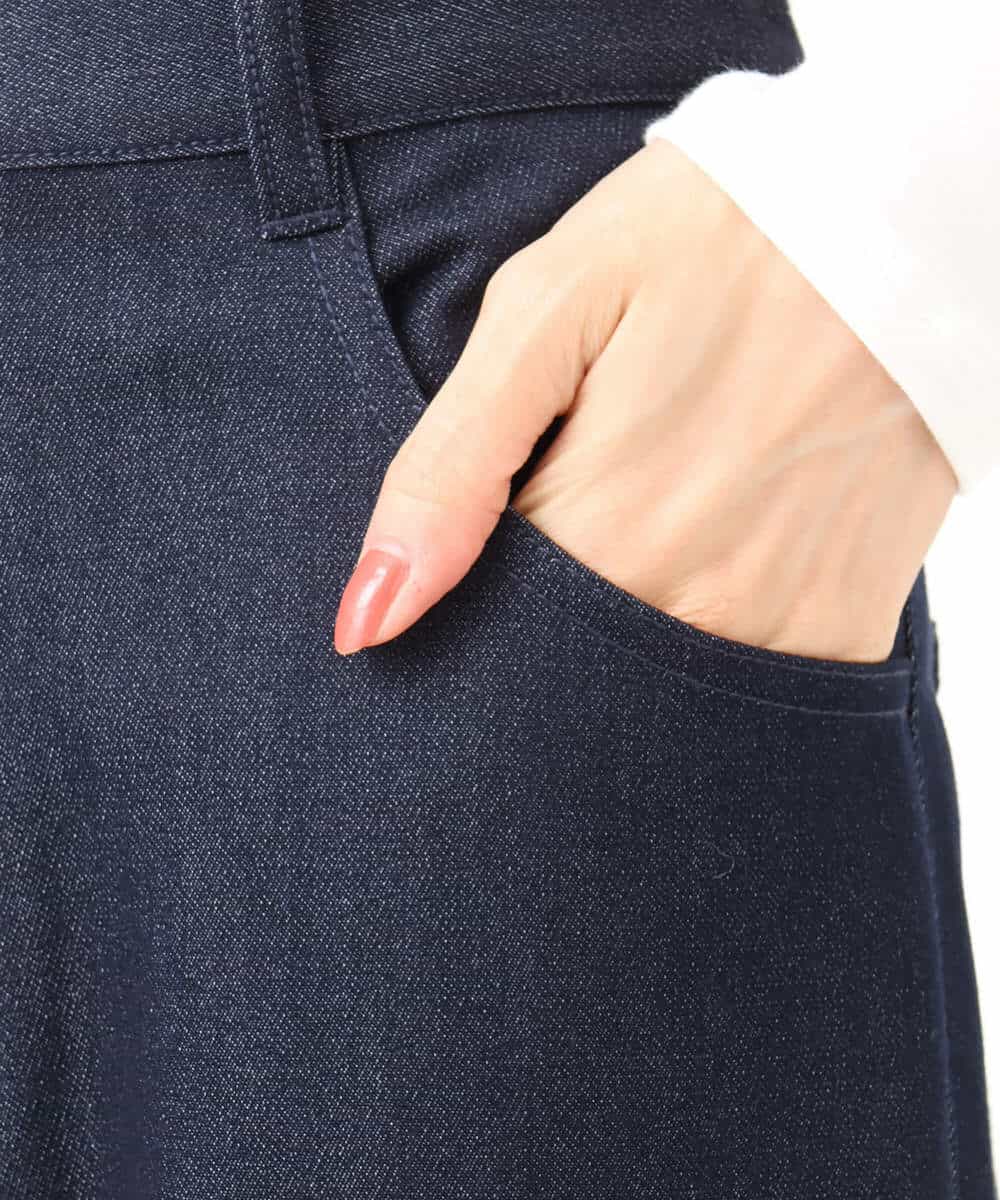 FKLAD52180 MK MICHEL KLEIN(MK ミッシェルクラン) 裏起毛ブーツカットシルエットデニムワイドパンツ/洗える ネイビー