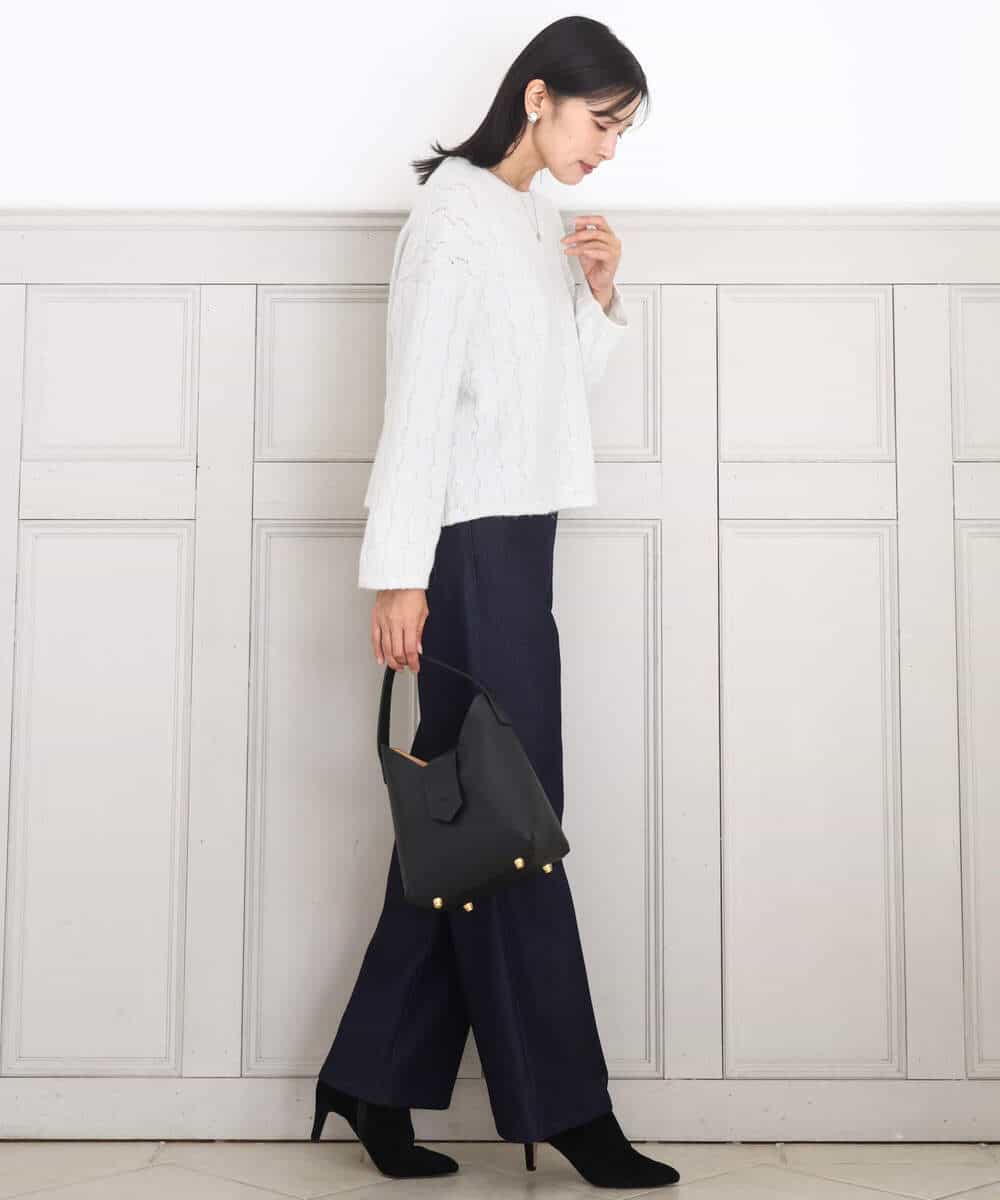 FKLAD52180 MK MICHEL KLEIN(MK ミッシェルクラン) 裏起毛ブーツカットシルエットデニムワイドパンツ/洗える ネイビー