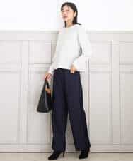 FKLAD52180 MK MICHEL KLEIN(MK ミッシェルクラン) 裏起毛ブーツカットシルエットデニムワイドパンツ/洗える ネイビー