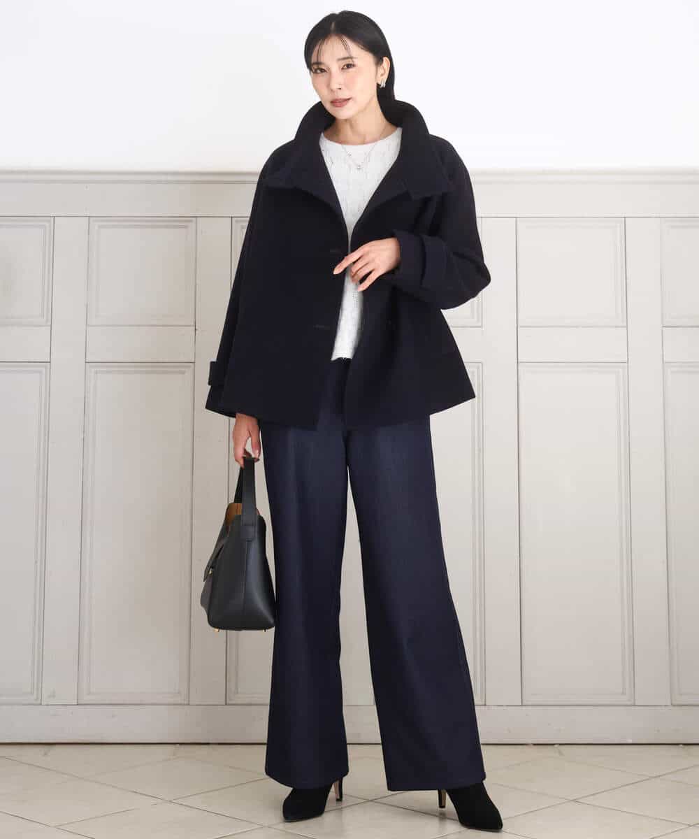 FKLAD52180 MK MICHEL KLEIN(MK ミッシェルクラン) 裏起毛ブーツカットシルエットデニムワイドパンツ/洗える ネイビー