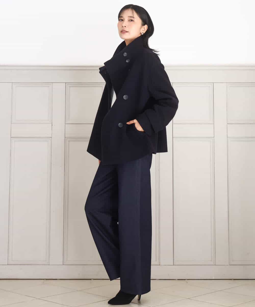 FKLAD52180 MK MICHEL KLEIN(MK ミッシェルクラン) 裏起毛ブーツカットシルエットデニムワイドパンツ/洗える ネイビー