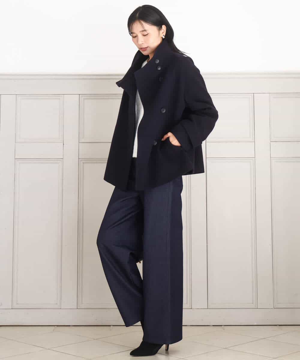 FKLAD52180 MK MICHEL KLEIN(MK ミッシェルクラン) 裏起毛ブーツカットシルエットデニムワイドパンツ/洗える ネイビー