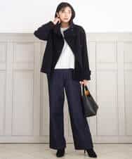 FKLAD52180 MK MICHEL KLEIN(MK ミッシェルクラン) 裏起毛ブーツカットシルエットデニムワイドパンツ/洗える ネイビー