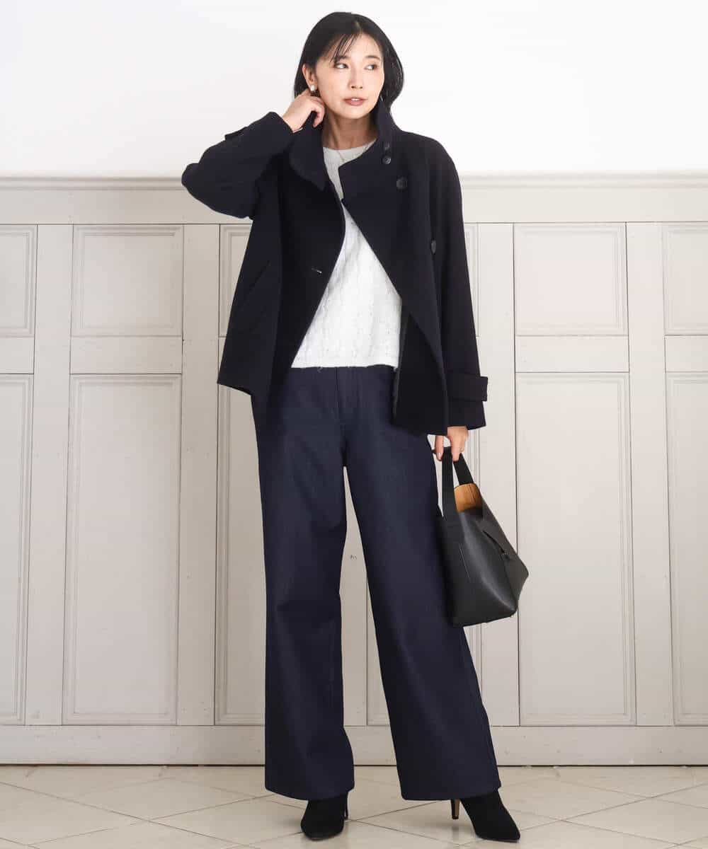 FKLAD52180 MK MICHEL KLEIN(MK ミッシェルクラン) 裏起毛ブーツカットシルエットデニムワイドパンツ/洗える ネイビー