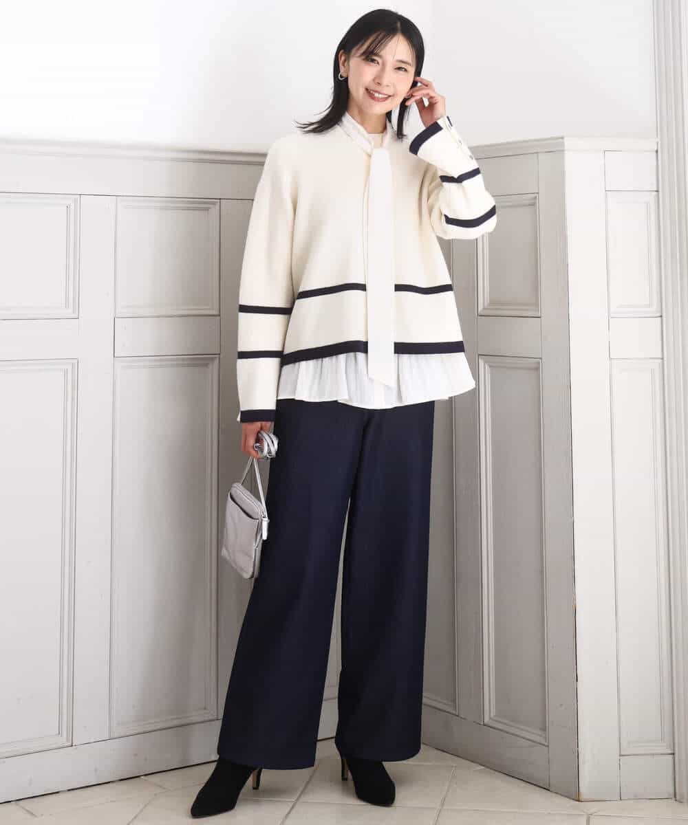 FKLAD52180 MK MICHEL KLEIN(MK ミッシェルクラン) 裏起毛ブーツカットシルエットデニムワイドパンツ/洗える ネイビー