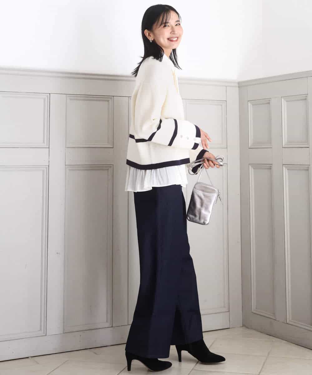 FKLAD52180 MK MICHEL KLEIN(MK ミッシェルクラン) 裏起毛ブーツカットシルエットデニムワイドパンツ/洗える ネイビー