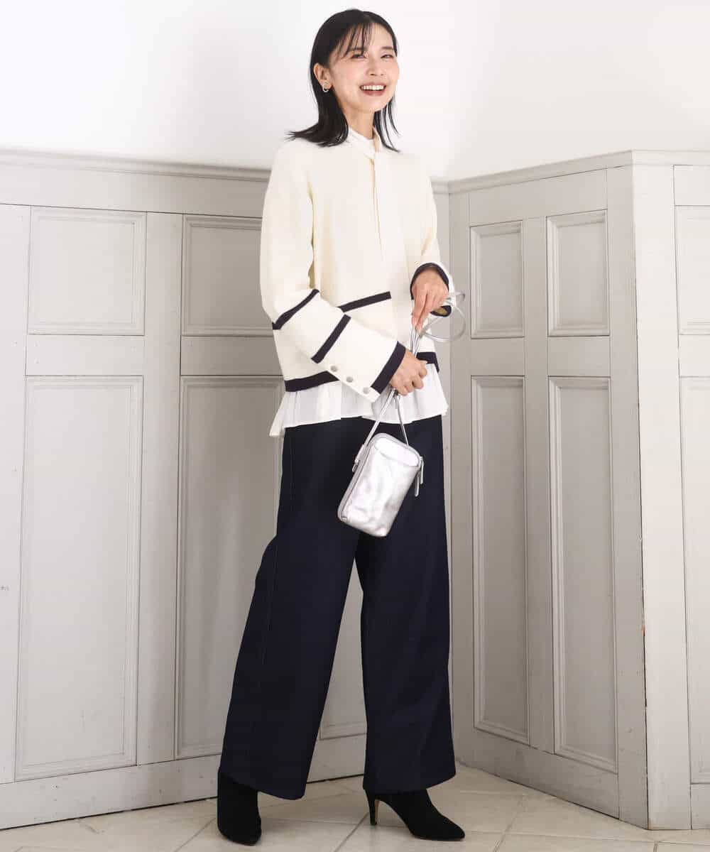 FKLAD52180 MK MICHEL KLEIN(MK ミッシェルクラン) 裏起毛ブーツカットシルエットデニムワイドパンツ/洗える ネイビー