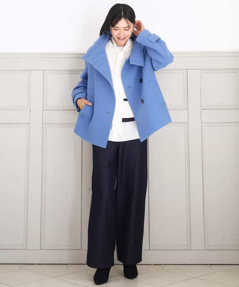 FKLAD52180 MK MICHEL KLEIN(MK ミッシェルクラン) 裏起毛ブーツカットシルエットデニムワイドパンツ/洗える ネイビー