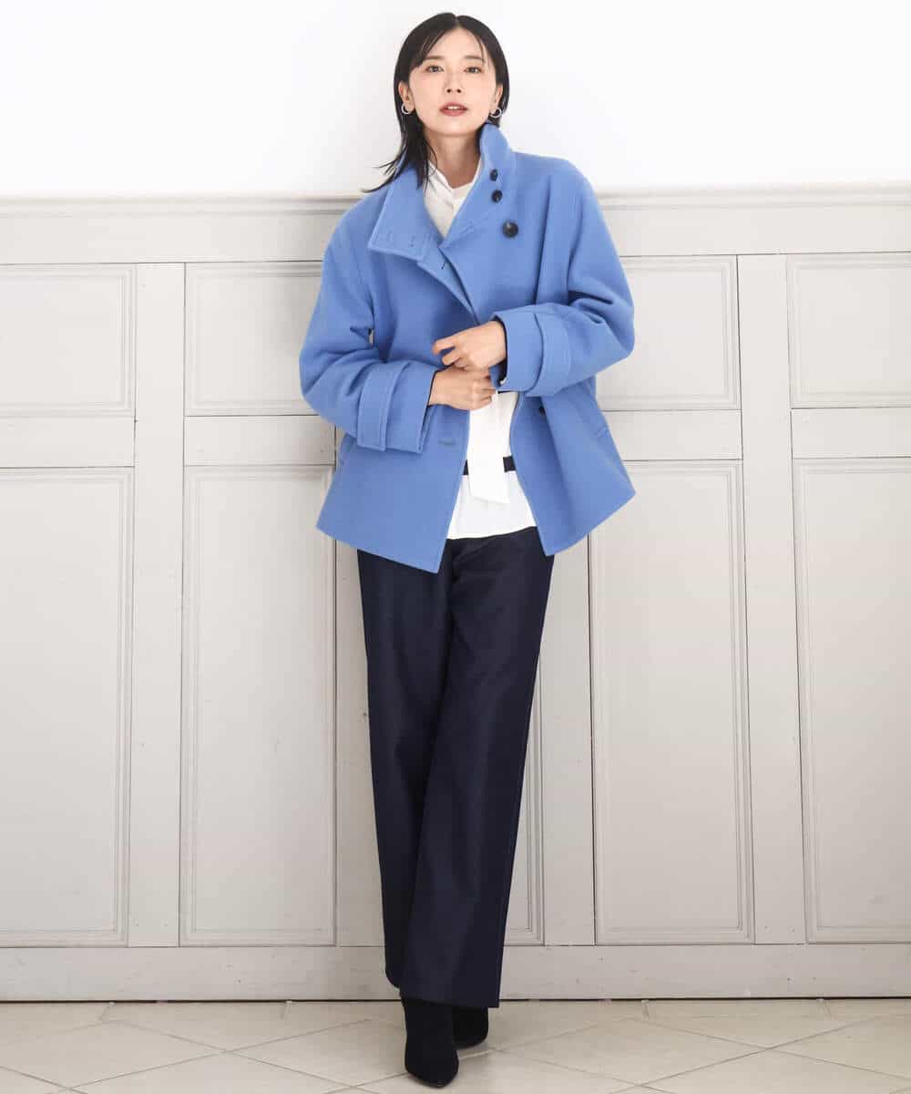 FKLAD52180 MK MICHEL KLEIN(MK ミッシェルクラン) 裏起毛ブーツカットシルエットデニムワイドパンツ/洗える ネイビー