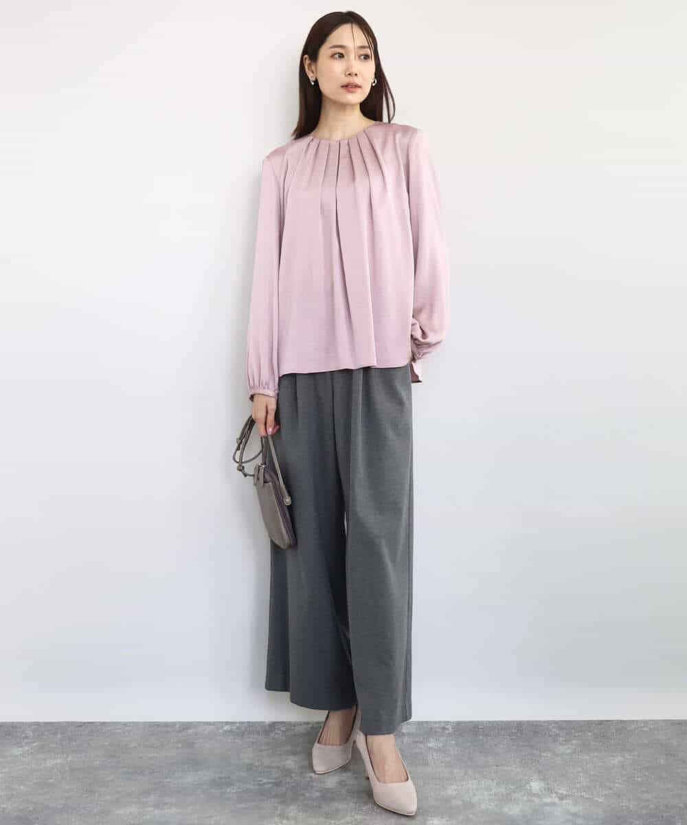 FKLAD62160 MK MICHEL KLEIN(MK ミッシェルクラン) 裏起毛ワイドストレートプルオンパンツ/洗える グレー