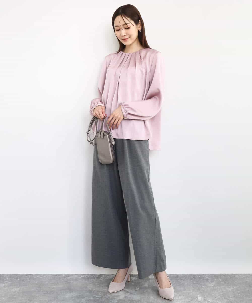 FKLAD62160 MK MICHEL KLEIN(MK ミッシェルクラン) 裏起毛ワイドストレートプルオンパンツ/洗える グレー