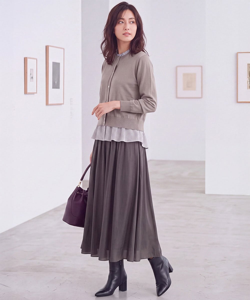FKLAG09160 MK MICHEL KLEIN(MK ミッシェルクラン) [洗える]起毛サテンガウチョパンツ ネイビー