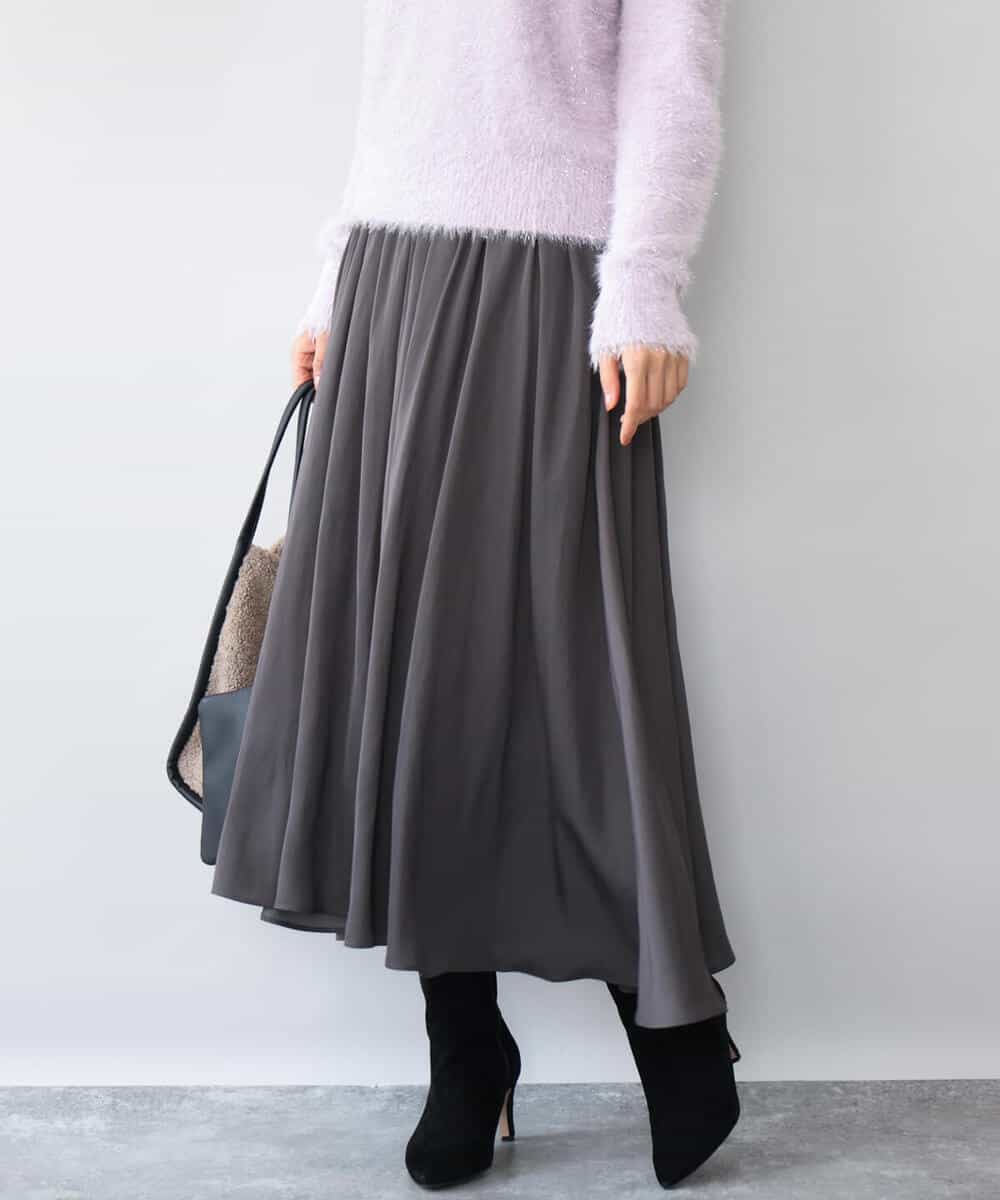 FKLAG09160 MK MICHEL KLEIN(MK ミッシェルクラン) [洗える]起毛サテンガウチョパンツ ネイビー