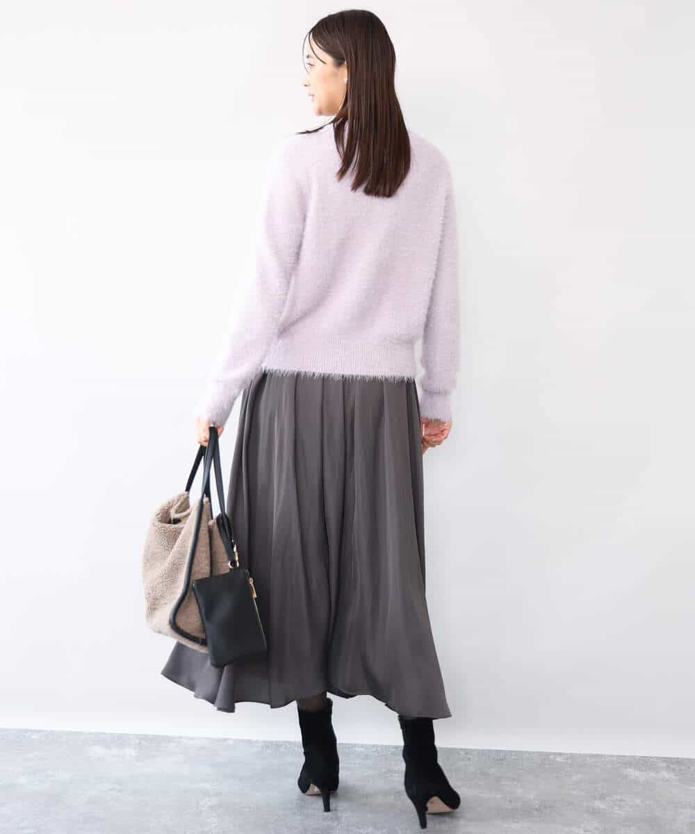 FKLAG09160 MK MICHEL KLEIN(MK ミッシェルクラン) [洗える]起毛サテンガウチョパンツ ネイビー
