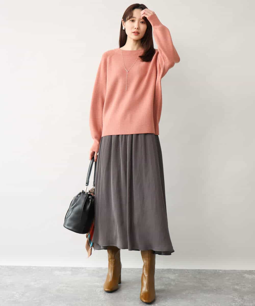 FKLAG09160 MK MICHEL KLEIN(MK ミッシェルクラン) [洗える]起毛サテンガウチョパンツ ネイビー