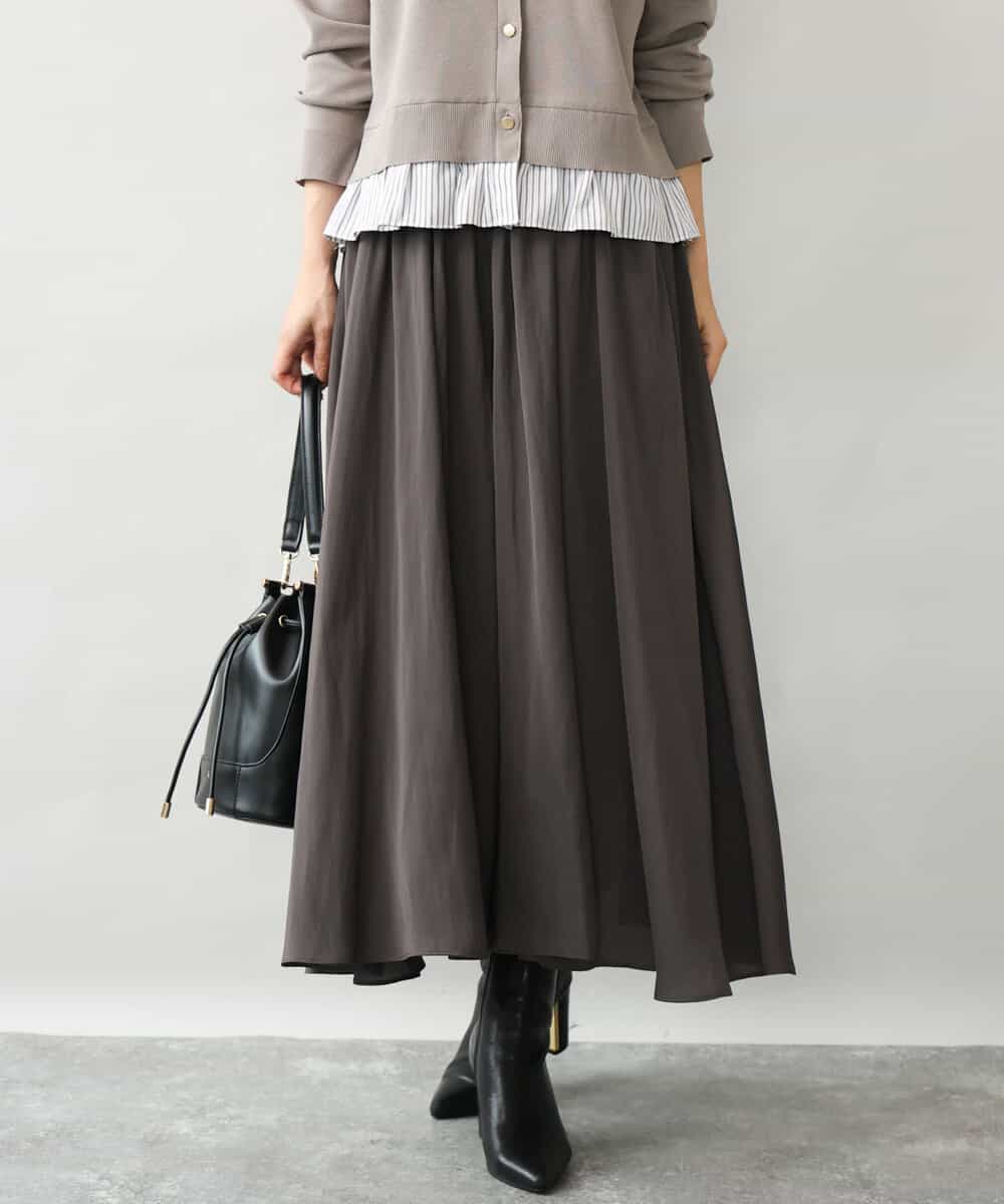 FKLAG09160 MK MICHEL KLEIN(MK ミッシェルクラン) [洗える]起毛サテンガウチョパンツ ダークグレー