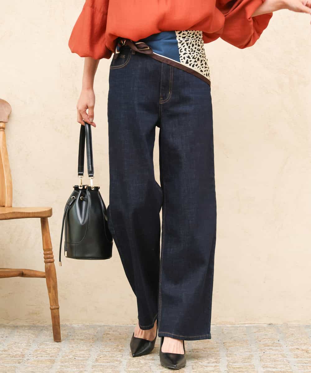 FKLAG41170 MK MICHEL KLEIN(MK ミッシェルクラン) [洗える]11ozデニム ワイドストレートパンツ ブルー