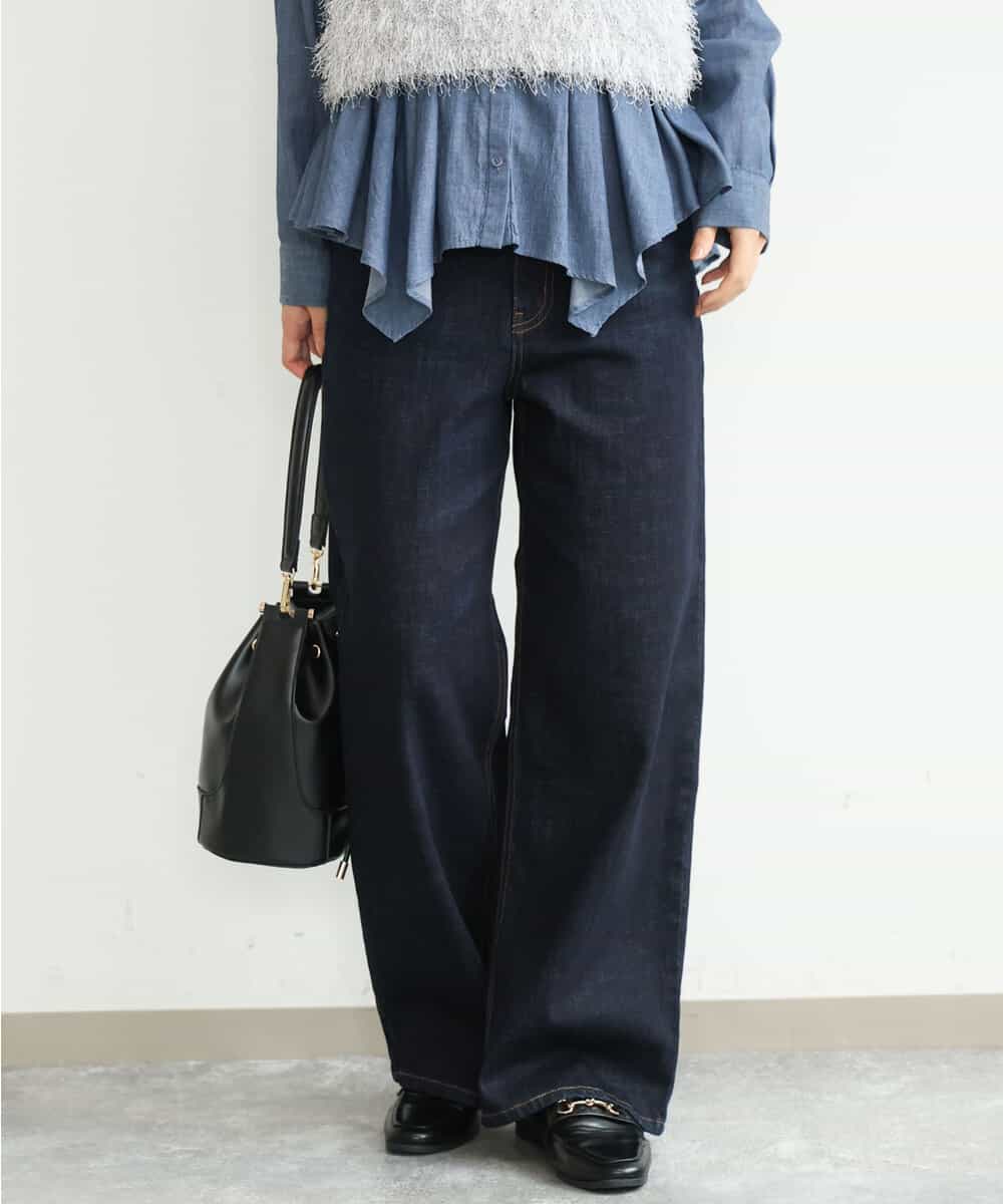 FKLAG41170 MK MICHEL KLEIN(MK ミッシェルクラン) [洗える]11ozデニム ワイドストレートパンツ ネイビー