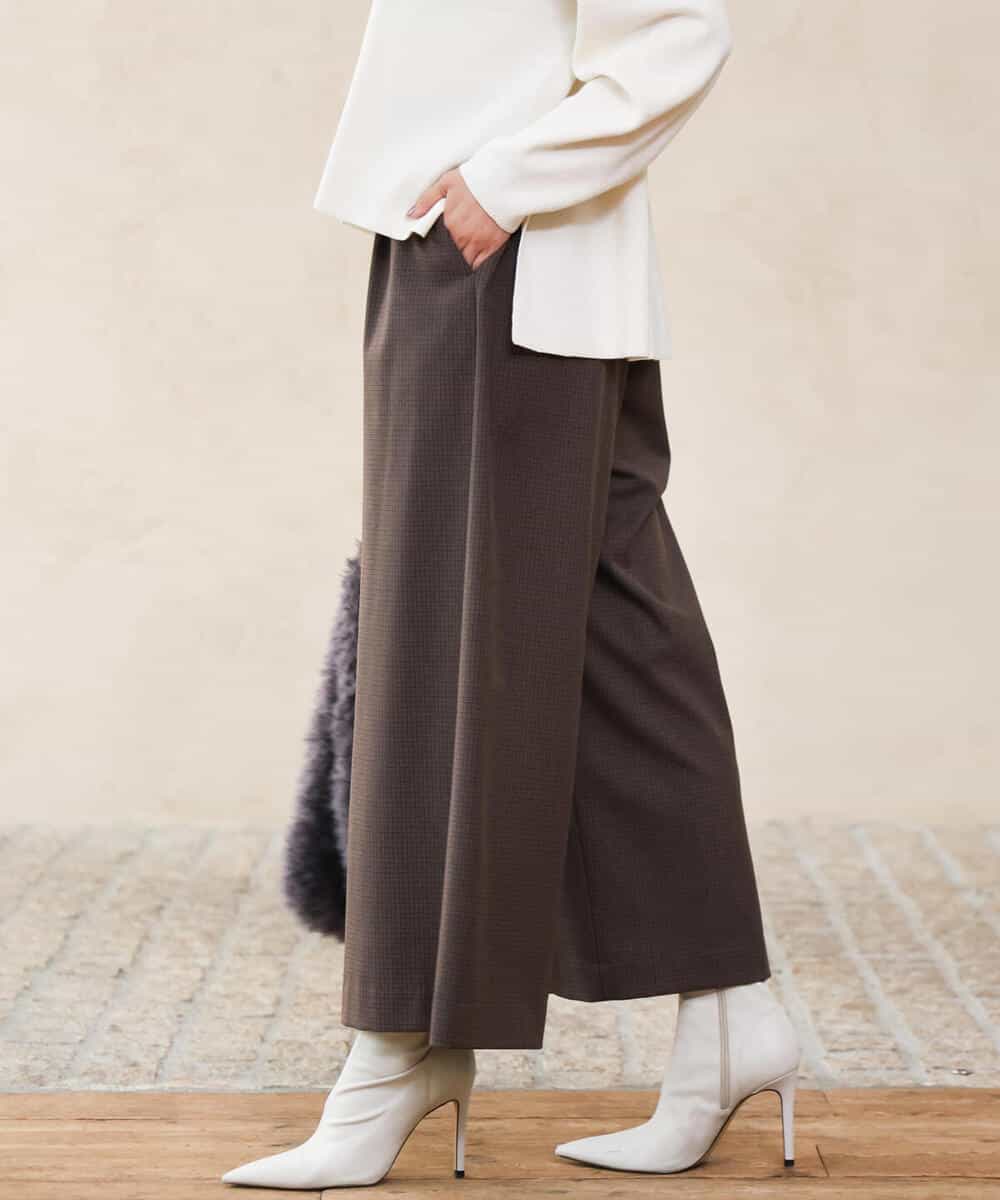 FKLAG51170 MK MICHEL KLEIN(MK ミッシェルクラン) [裏起毛/洗える]千鳥柄ガウチョパンツ グレー
