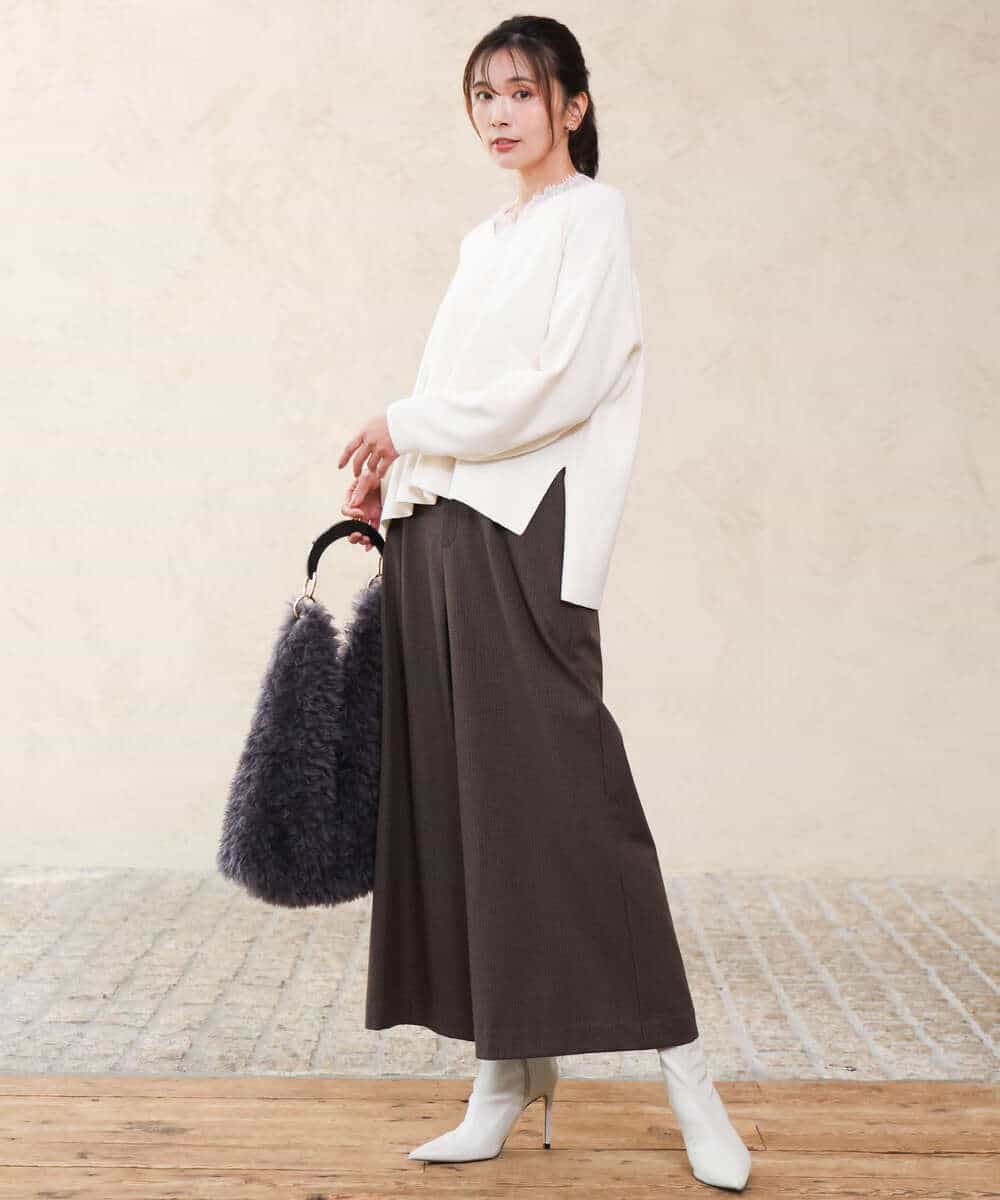 FKLAG51170 MK MICHEL KLEIN(MK ミッシェルクラン) [裏起毛/洗える]千鳥柄ガウチョパンツ グレー