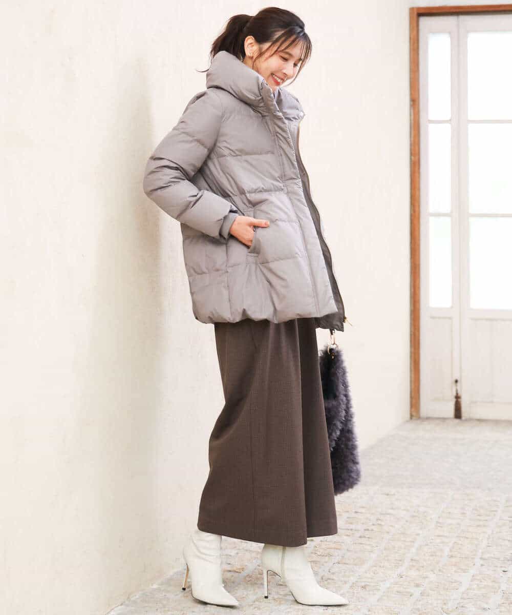 FKLAG51170 MK MICHEL KLEIN(MK ミッシェルクラン) [裏起毛/洗える]千鳥柄ガウチョパンツ グレー