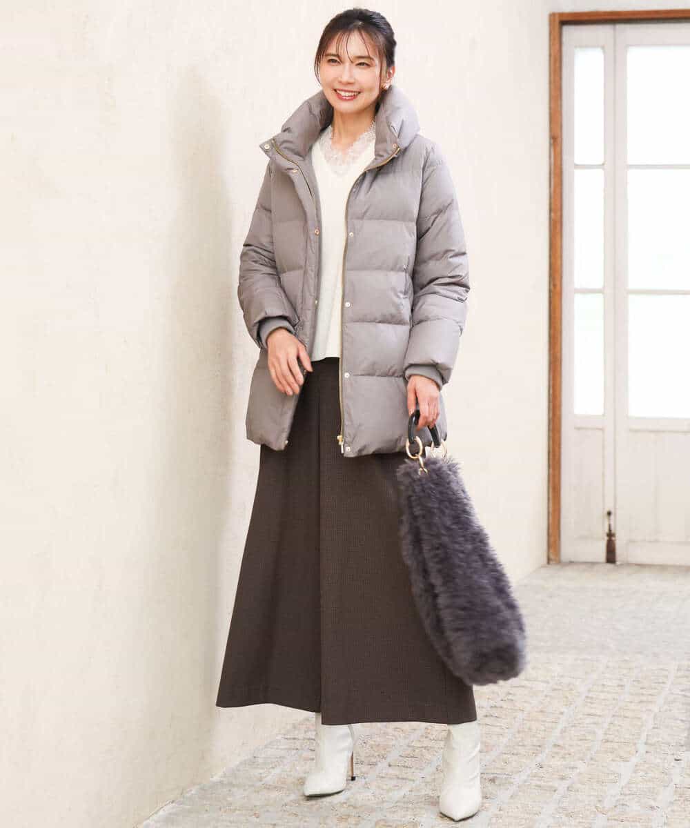 FKLAG51170 MK MICHEL KLEIN(MK ミッシェルクラン) [裏起毛/洗える]千鳥柄ガウチョパンツ グレー