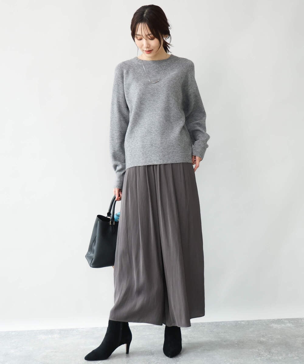 FKLAG52170 MK MICHEL KLEIN(MK ミッシェルクラン) [洗える]起毛サテンワイドパンツ マスタード