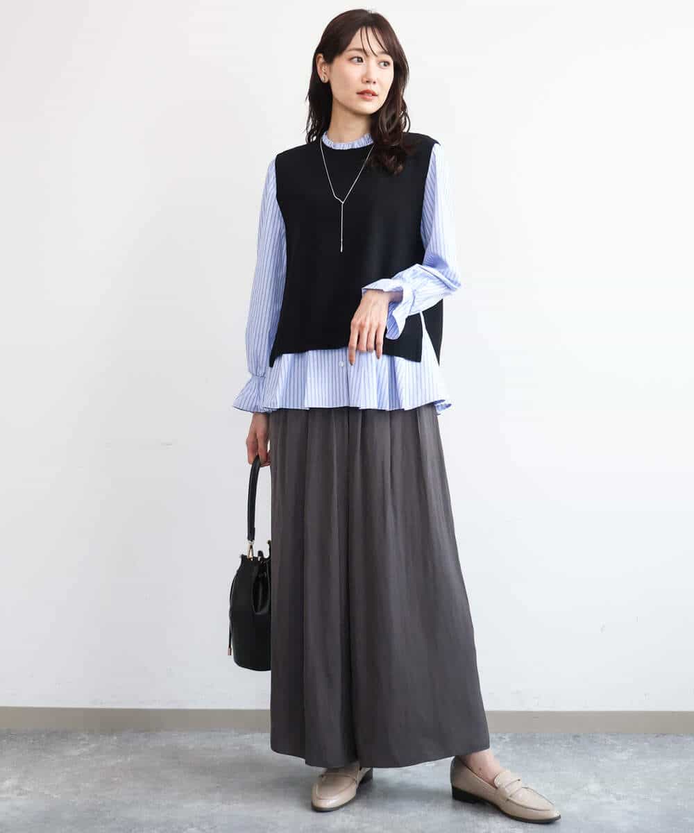FKLAG52170 MK MICHEL KLEIN(MK ミッシェルクラン) [洗える]起毛サテンワイドパンツ マスタード