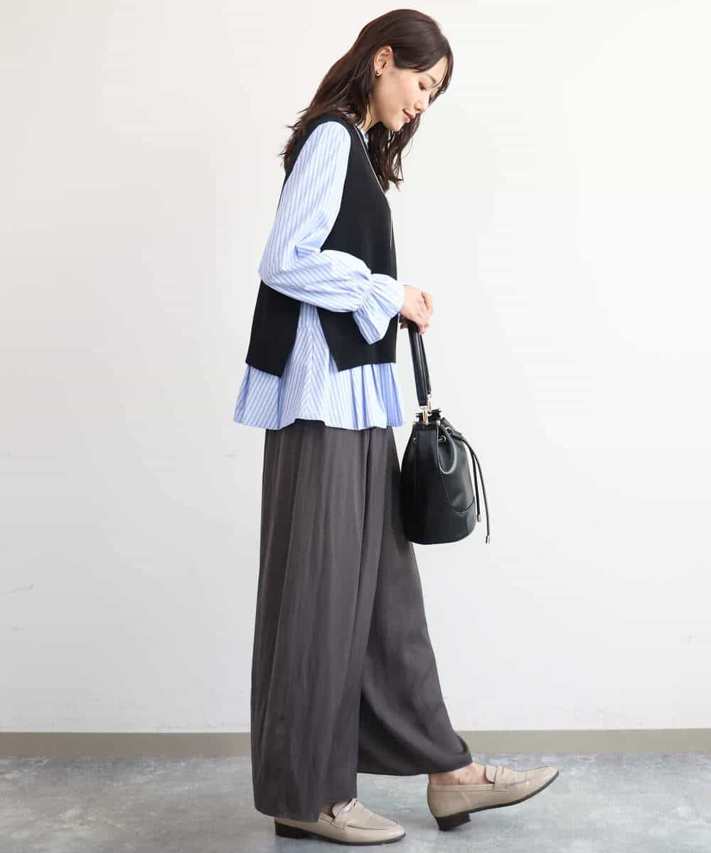 FKLAG52170 MK MICHEL KLEIN(MK ミッシェルクラン) [洗える]起毛サテンワイドパンツ マスタード