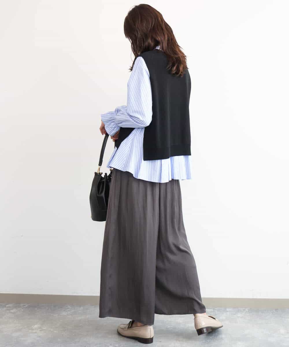 FKLAG52170 MK MICHEL KLEIN(MK ミッシェルクラン) [洗える]起毛サテンワイドパンツ マスタード