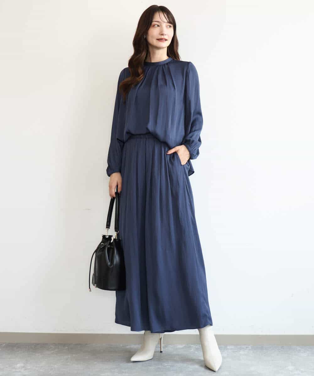 FKLAG52170 MK MICHEL KLEIN(MK ミッシェルクラン) [洗える]起毛サテンワイドパンツ マスタード
