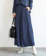 FKLAG52170 MK MICHEL KLEIN(MK ミッシェルクラン) [洗える]起毛サテンワイドパンツ ネイビー