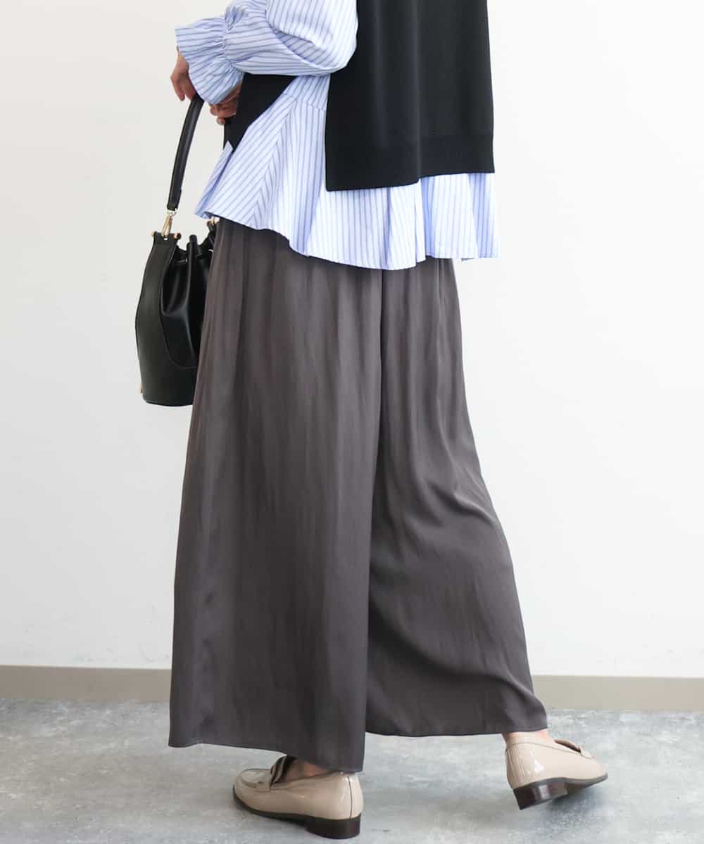 FKLAG52170 MK MICHEL KLEIN(MK ミッシェルクラン) [洗える]起毛サテンワイドパンツ ダークグレー