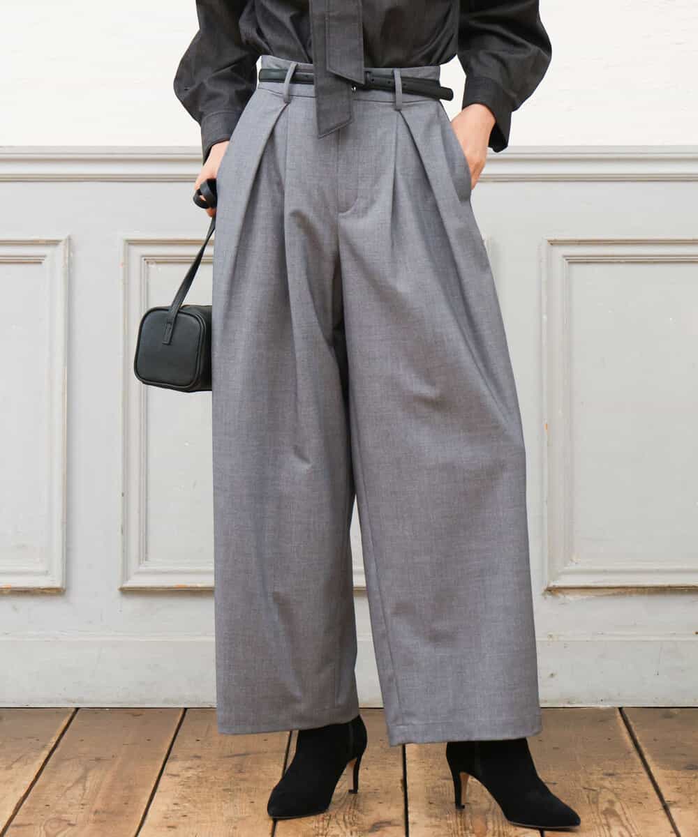 FKLAG53170 MK MICHEL KLEIN(MK ミッシェルクラン) [洗える]バレル風シルエット梳毛パンツ ダークグレー