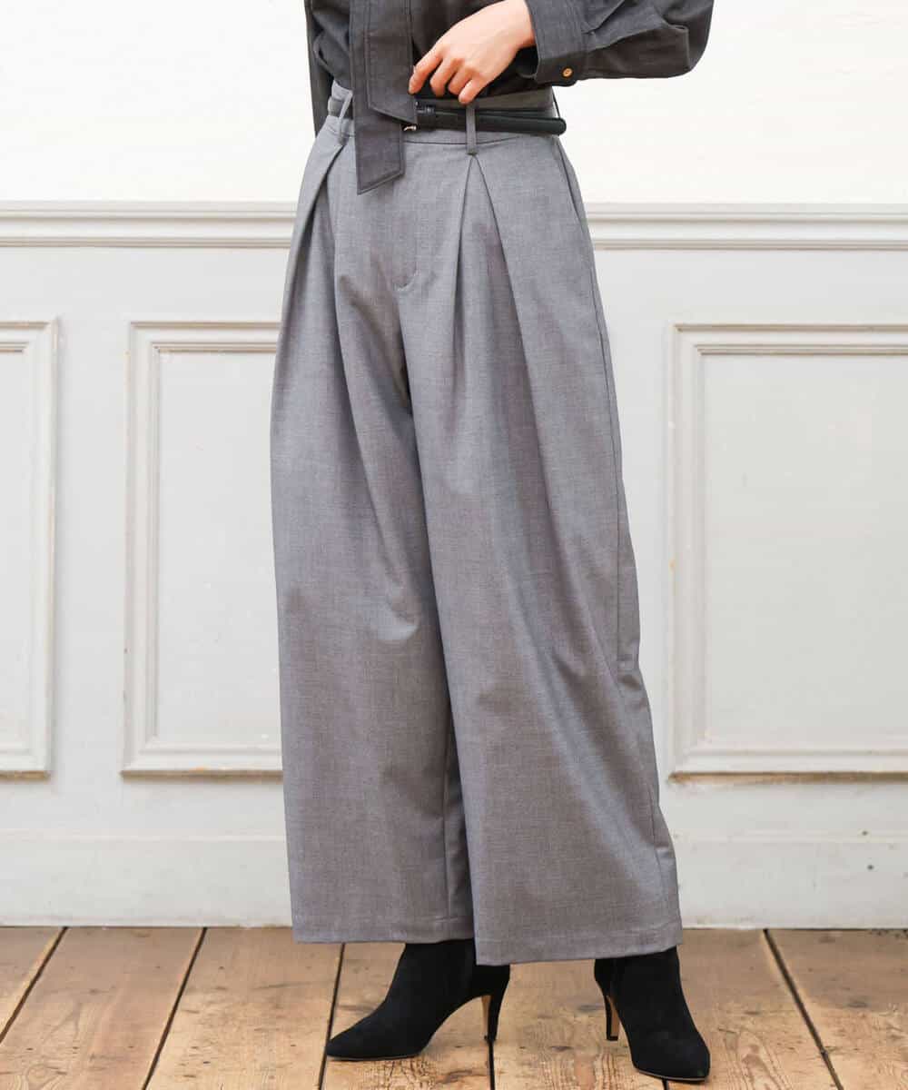 FKLAG53170 MK MICHEL KLEIN(MK ミッシェルクラン) [洗える]バレル風シルエット梳毛パンツ ダークグレー