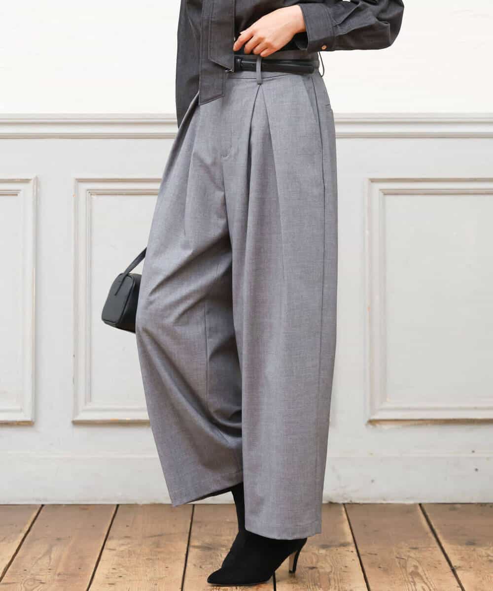 FKLAG53170 MK MICHEL KLEIN(MK ミッシェルクラン) [洗える]バレル風シルエット梳毛パンツ ダークグレー
