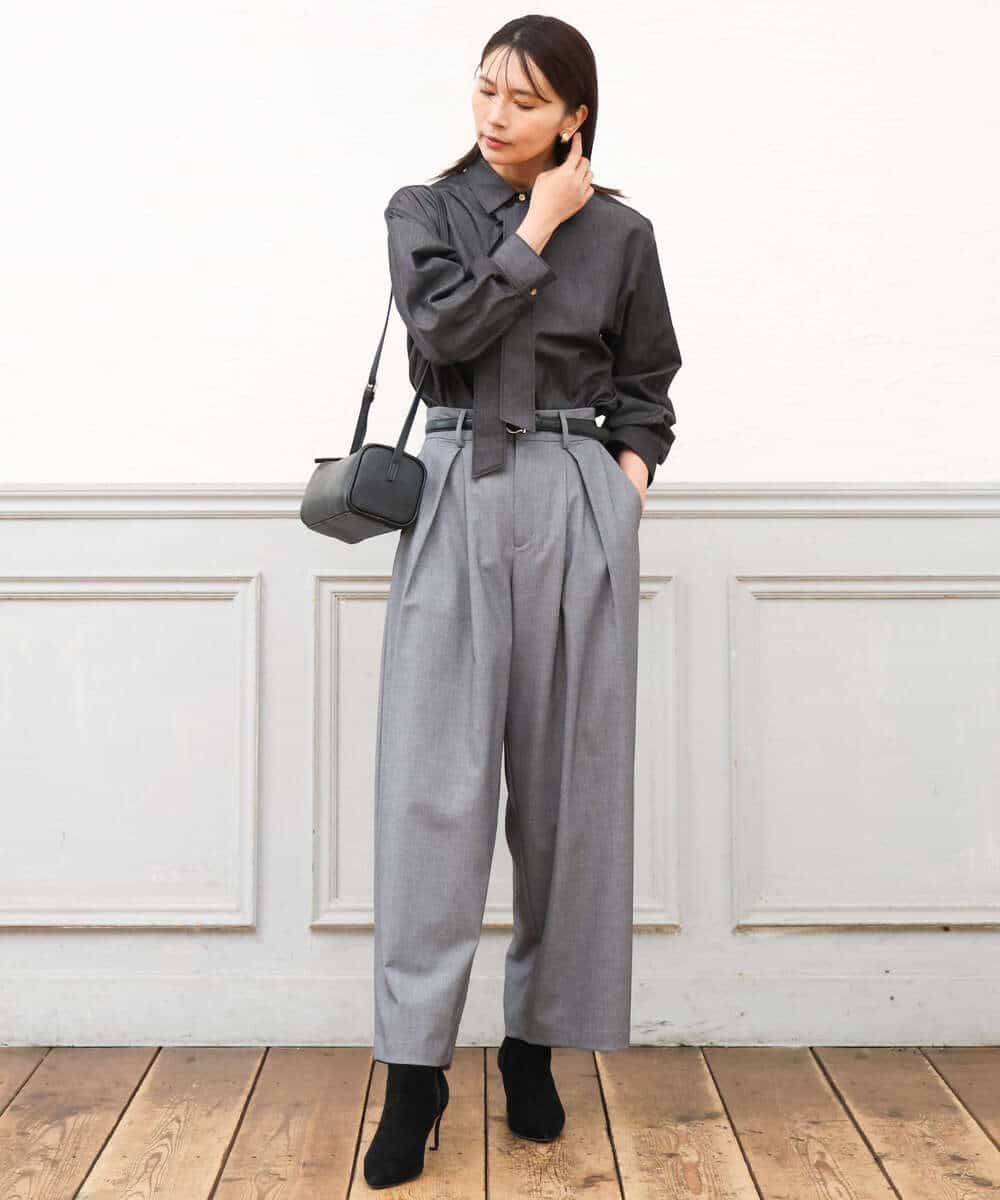 FKLAG53170 MK MICHEL KLEIN(MK ミッシェルクラン) [洗える]バレル風シルエット梳毛パンツ ダークグレー