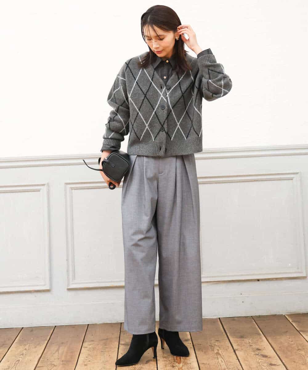 FKLAG53170 MK MICHEL KLEIN(MK ミッシェルクラン) [洗える]バレル風シルエット梳毛パンツ ダークグレー