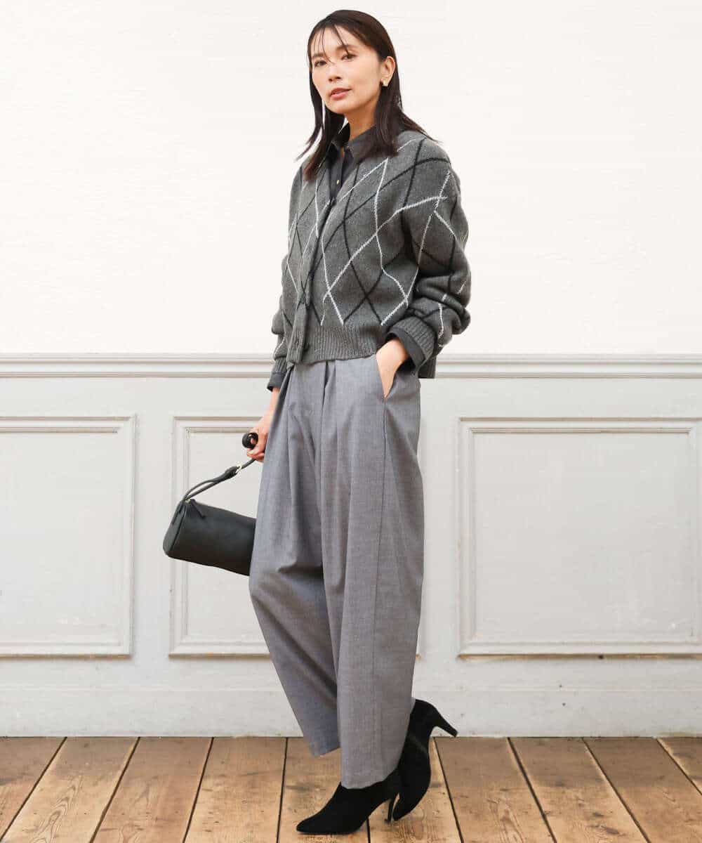 FKLAG53170 MK MICHEL KLEIN(MK ミッシェルクラン) [洗える]バレル風シルエット梳毛パンツ ダークグレー