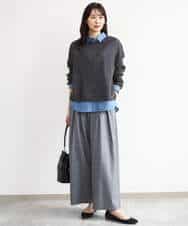 FKLAG53170 MK MICHEL KLEIN(MK ミッシェルクラン) [洗える]バレル風シルエット梳毛パンツ ダークグレー