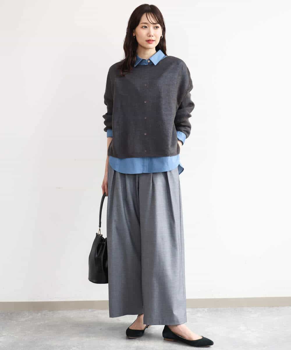 FKLAG53170 MK MICHEL KLEIN(MK ミッシェルクラン) [洗える]バレル風シルエット梳毛パンツ ダークグレー