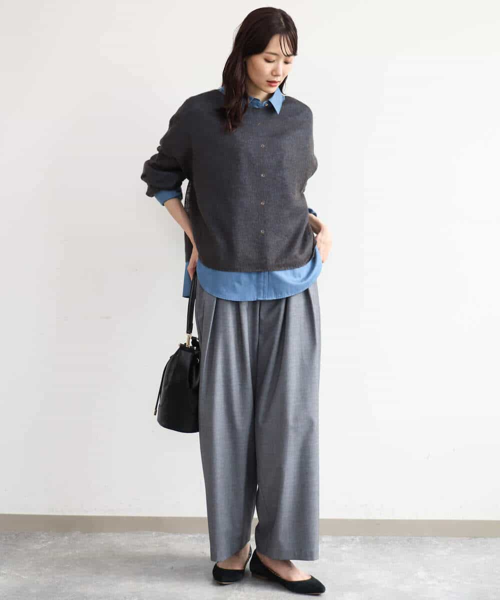 FKLAG53170 MK MICHEL KLEIN(MK ミッシェルクラン) [洗える]バレル風シルエット梳毛パンツ ダークグレー