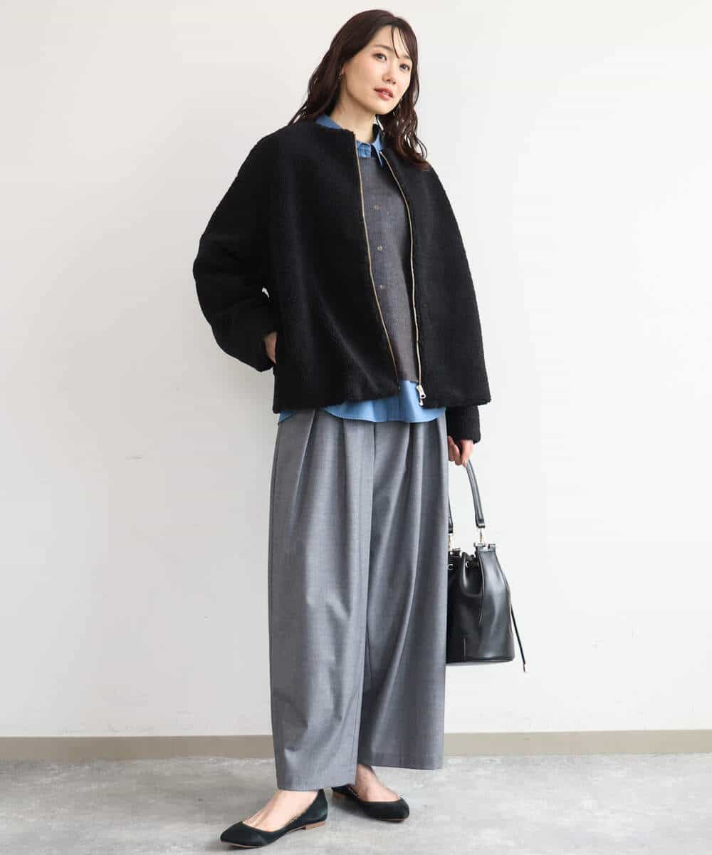 FKLAG53170 MK MICHEL KLEIN(MK ミッシェルクラン) [洗える]バレル風シルエット梳毛パンツ ダークグレー
